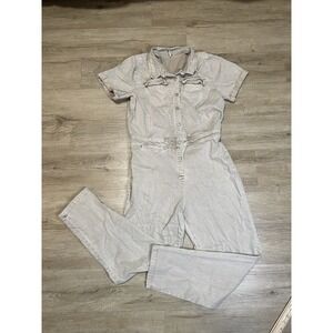 YFB Young Fabulous and Broke Jumpsuit Women Sz L Beige Denim Utility  Overall